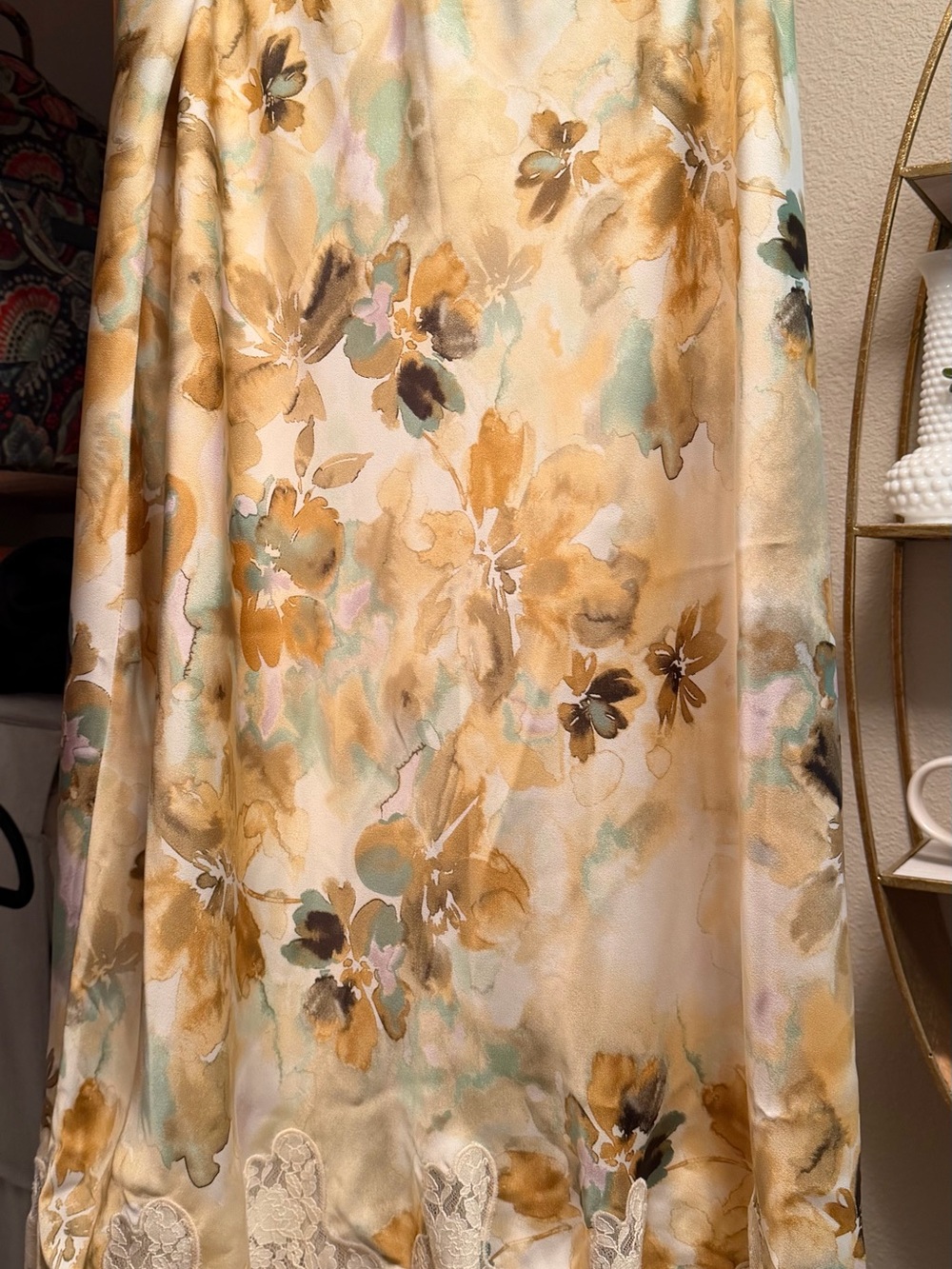 CAbi Cream Midi Skirt with Gold and Green Floral Print - Picture 5 of 6